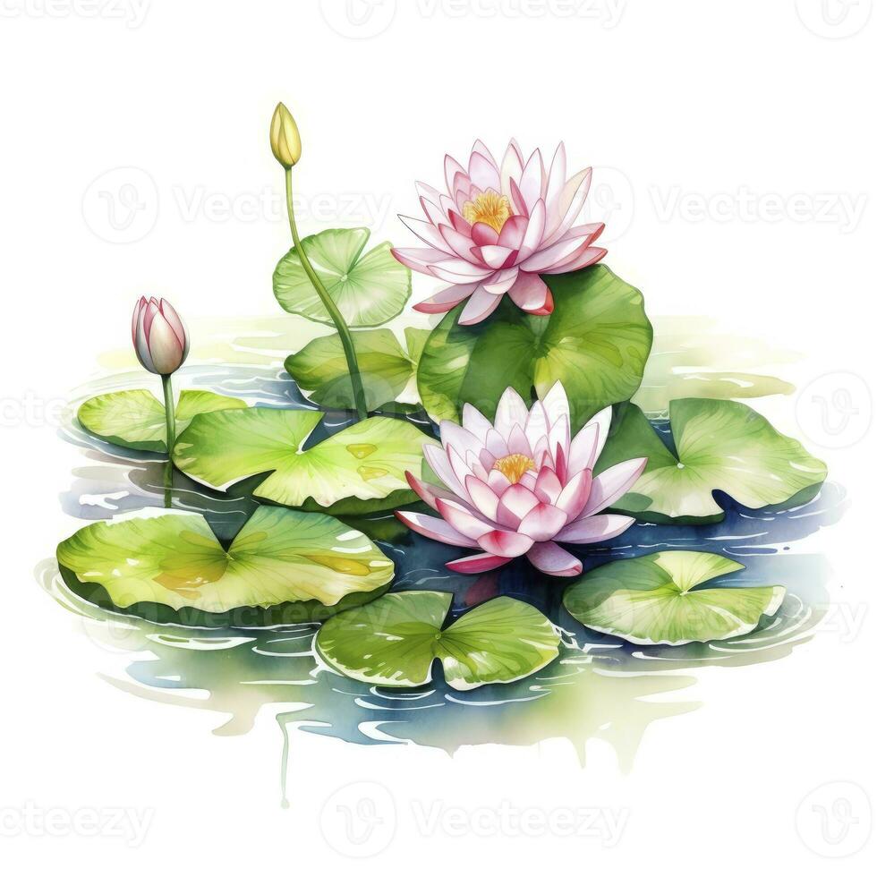 AI generated Water Lily in Pond. Watercolor design. AI Generated photo