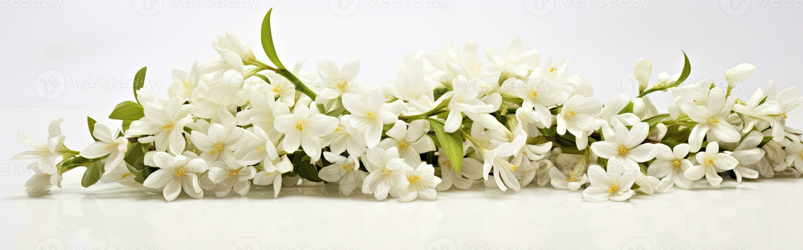 AI generated Jasmine flowers on white surface. AI Generated photo
