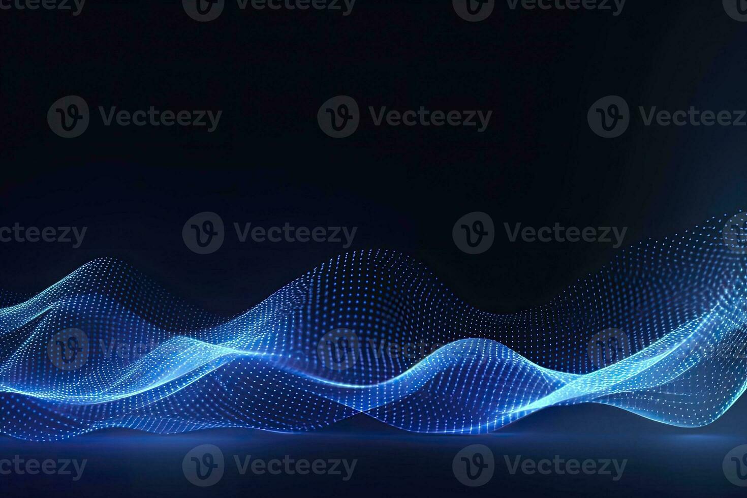 AI generated Dynamic blue particle wave. Abstract sound visualization. Digital structure of the wave flow of luminous particles. AI Generated. photo