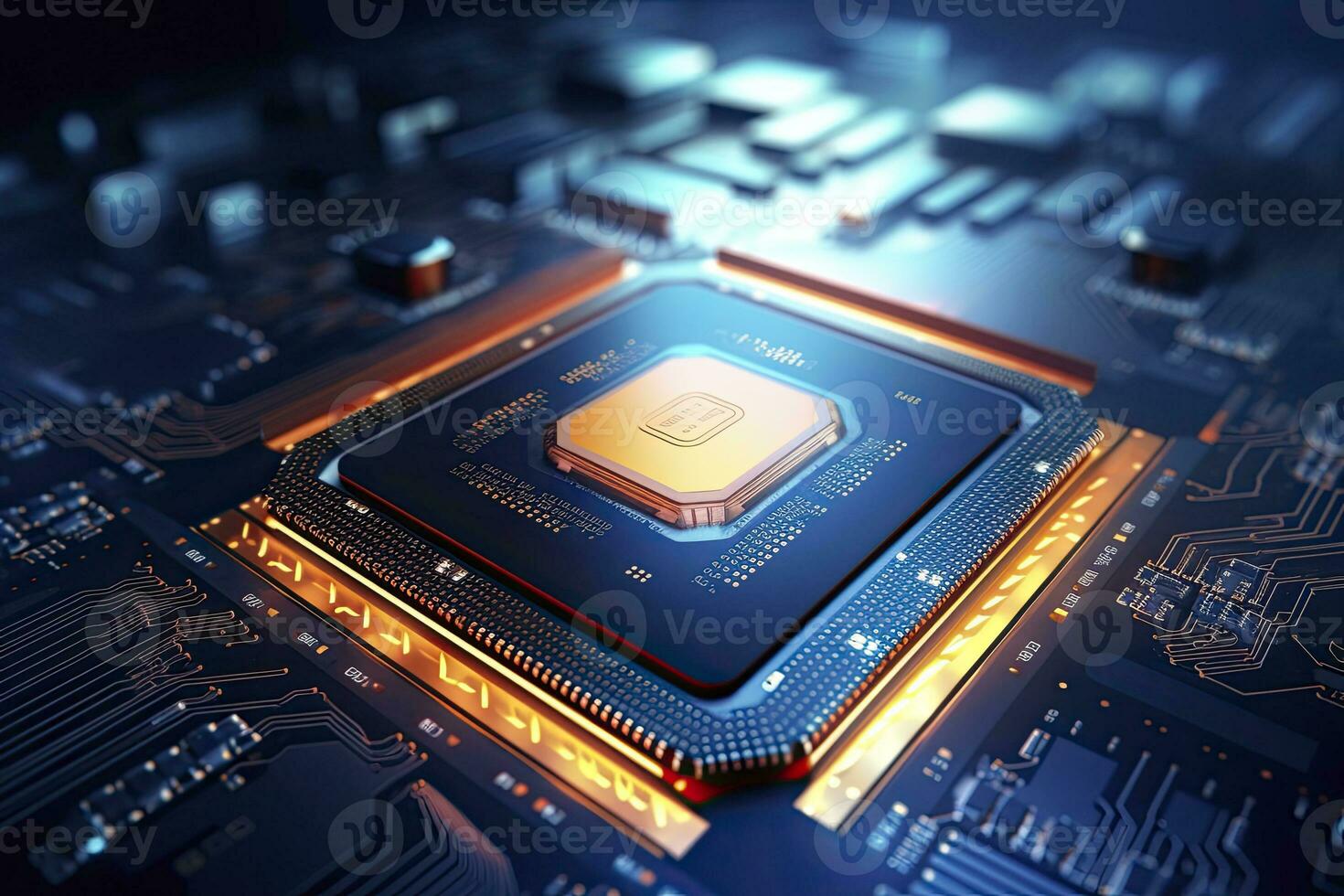 AI generated Futuristic central processor unit. Powerful Quantum CPU motherboard. AI Generated photo