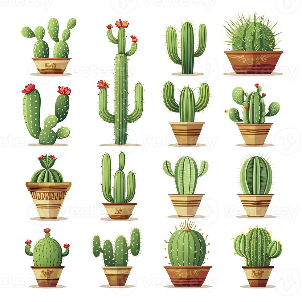 AI generated The Cactus set on white background. Clipart illustrations. AI Generated photo