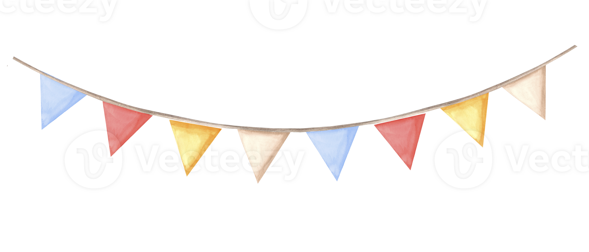 Watercolor garland of colorful pennants. Template of festive illustration for birthday and kids party decoration, isolated. Hand drawn clipart for invitations and cards, wedding background, sticker png