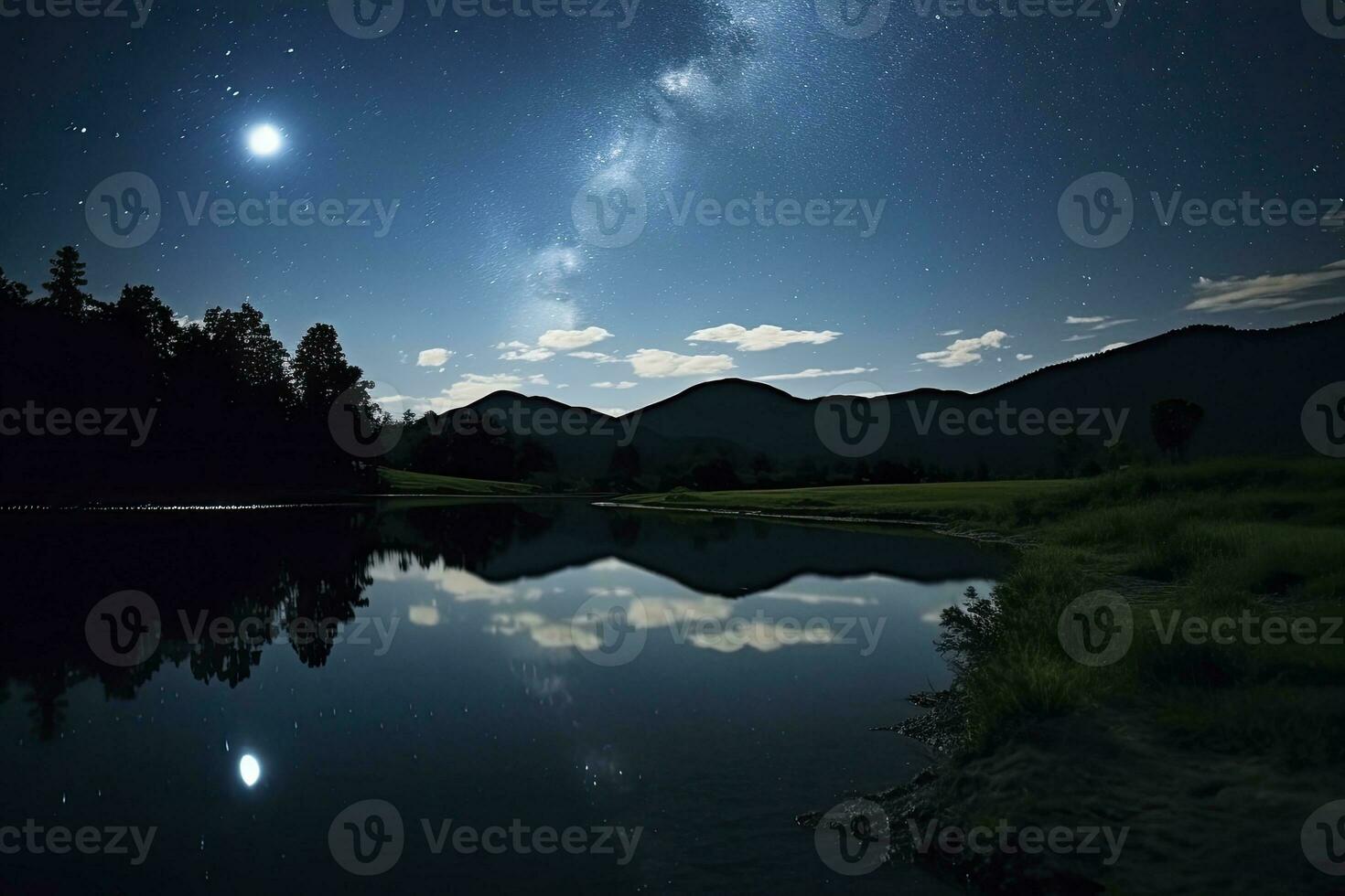 ai generado lechoso camino reflejado en lago. ai generado foto