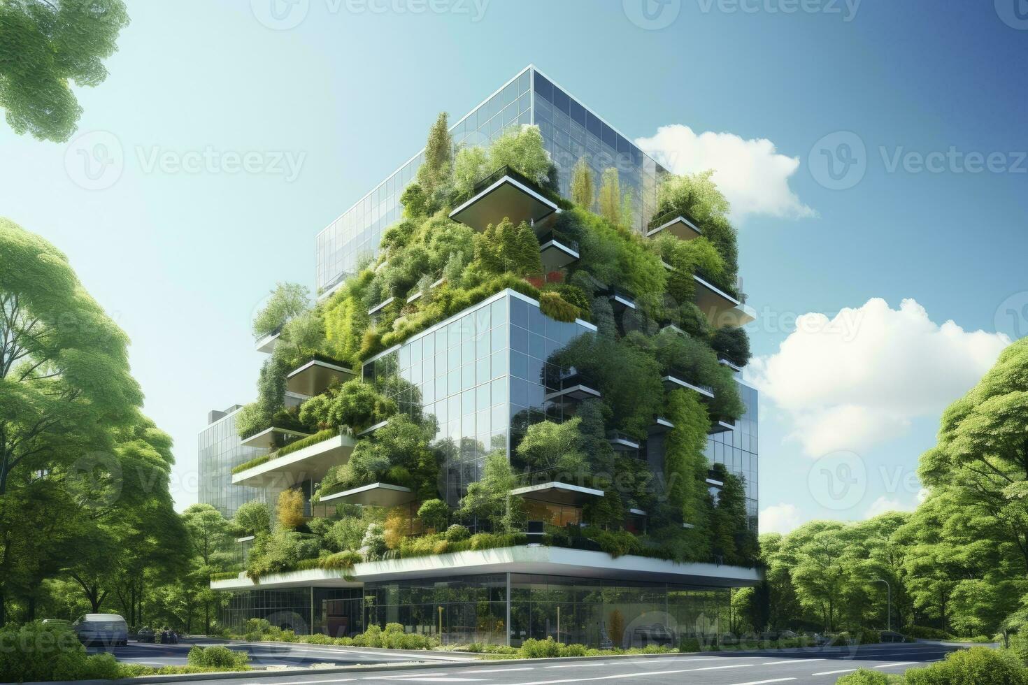 AI generated Office building with green environment. AI Generated photo