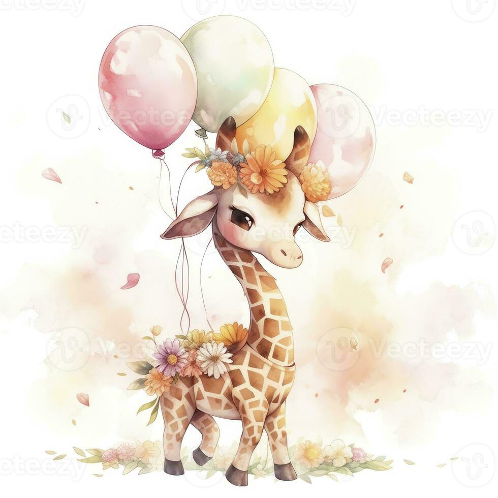 AI generated Watercolor Baby Giraffe. AI Generated photo