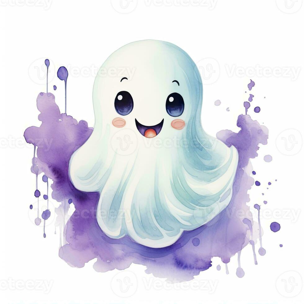 AI generated The watercolor cute ghost on white background. AI Generated photo