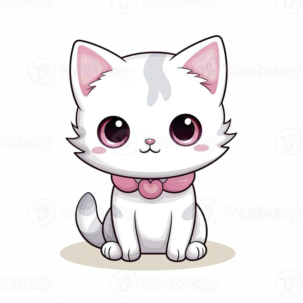 AI generated Cute Kawaii cat clipart icon white background. AI Generated photo