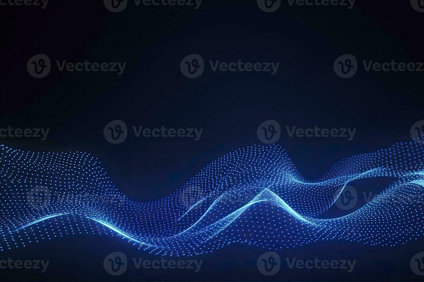 AI generated Dynamic blue particle wave. Abstract sound visualization. Digital structure of the wave flow of luminous particles. AI Generated. photo