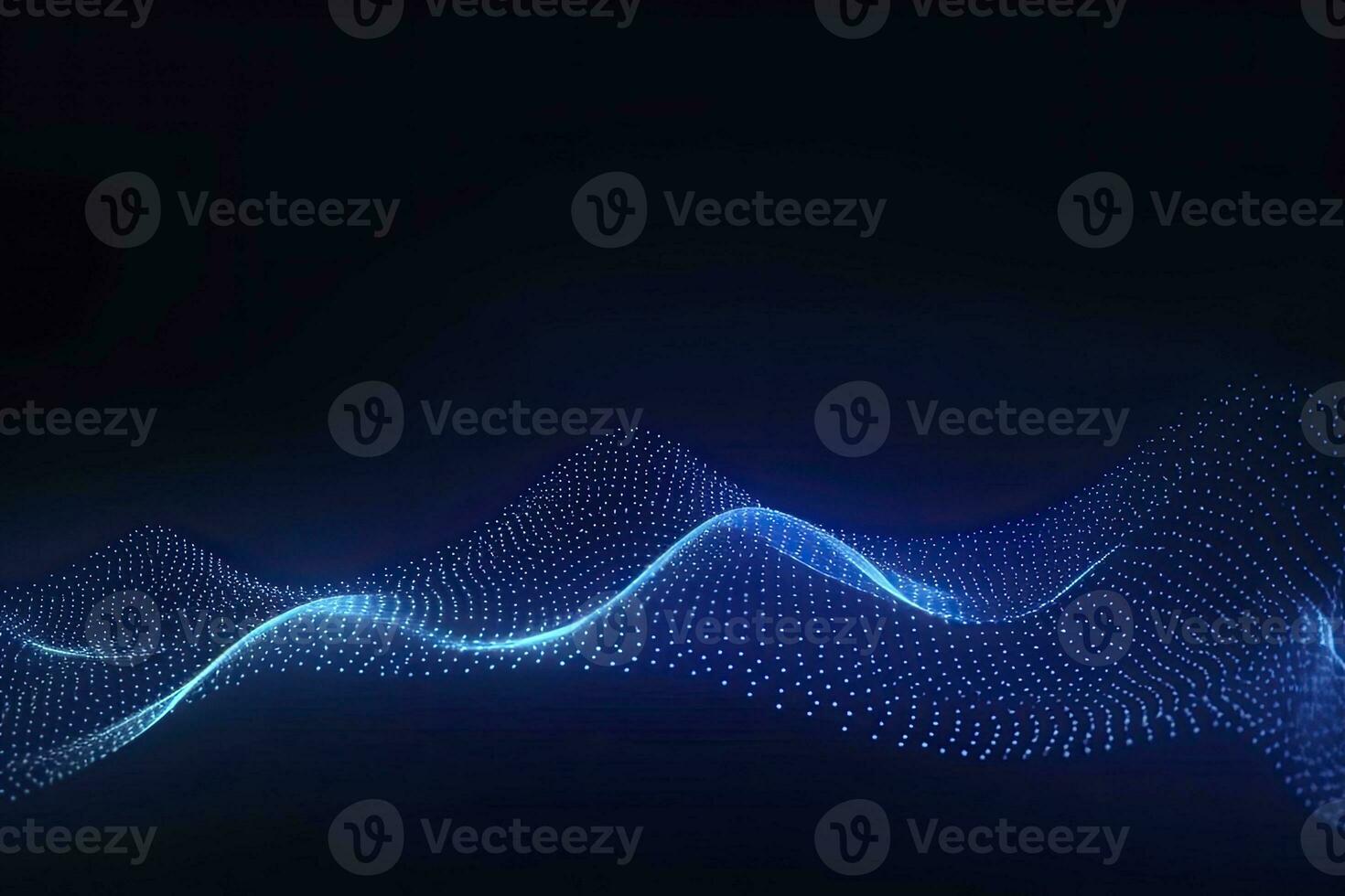 AI generated Dynamic blue particle wave. Abstract sound visualization. Digital structure of the wave flow of luminous particles. AI Generated. photo