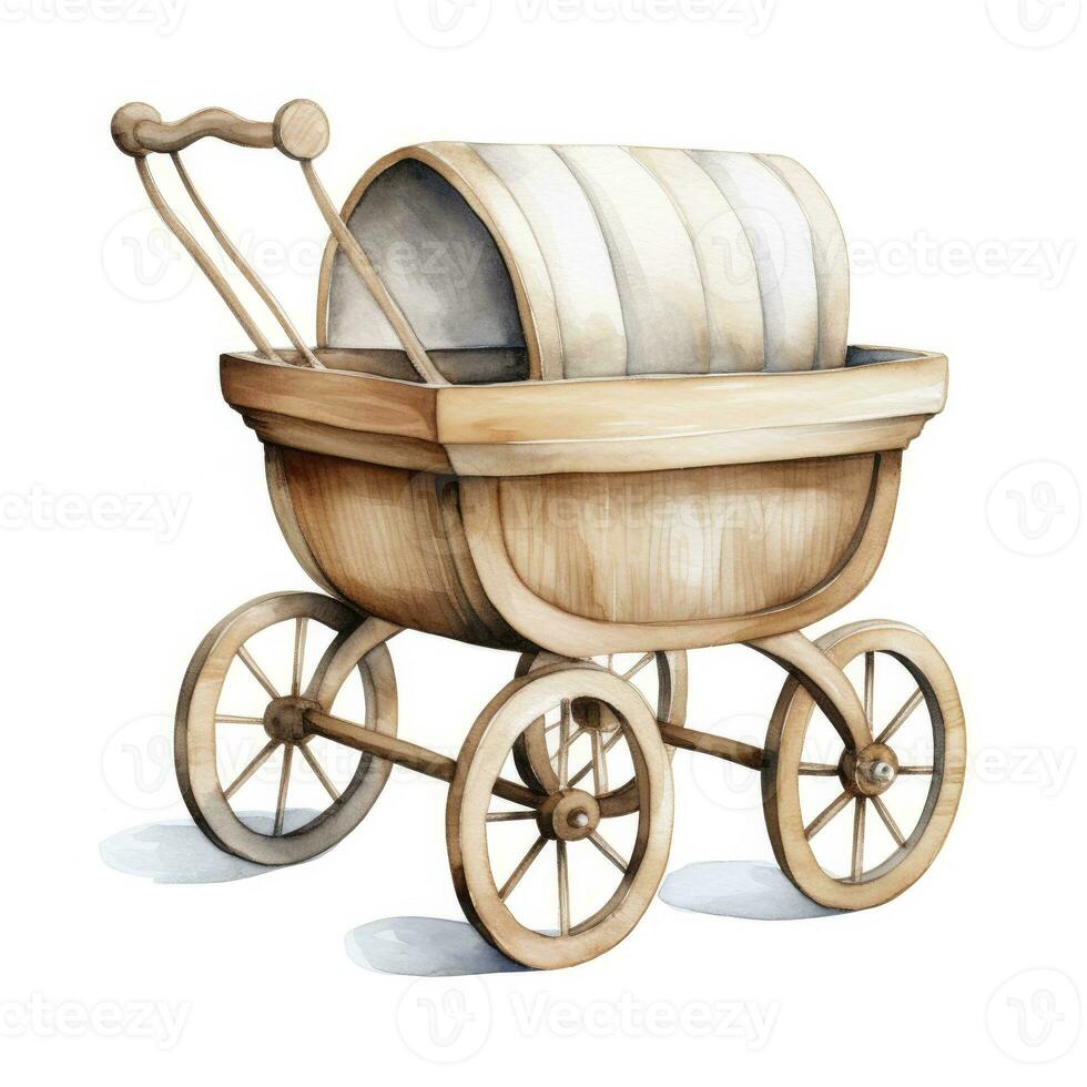 AI generated Watercolor Baby carriage Clipart on white background. AI Generated photo