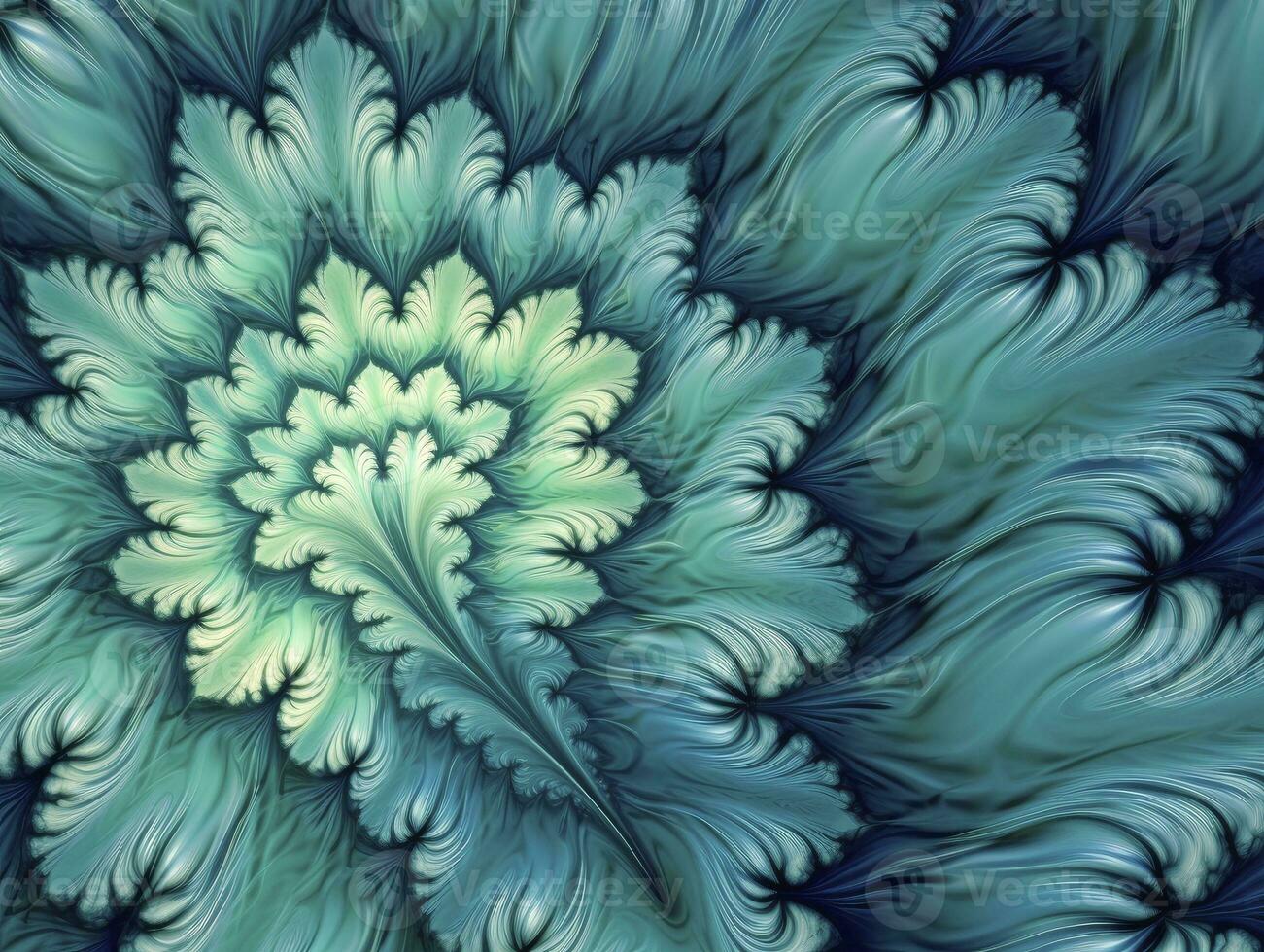 AI generated Aqua and Green psychedelic fractal.  AI Generated photo