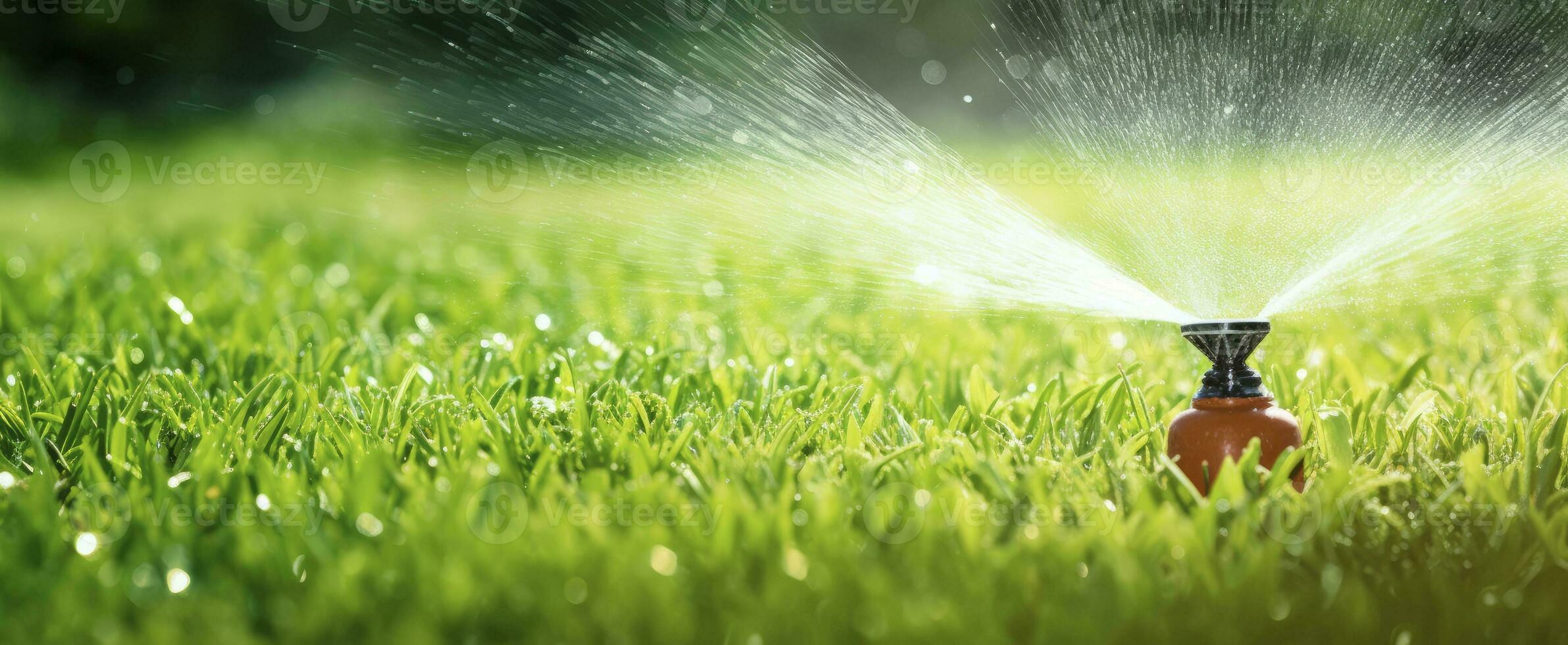 AI generated Automatic garden lawn sprinkler in action watering grass. AI Generated photo