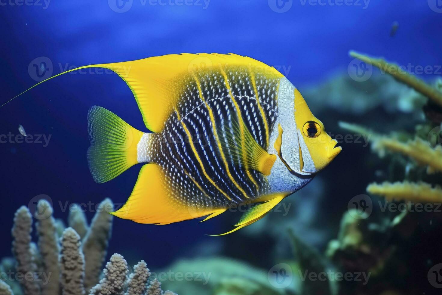 AI generated Beautiful angelfish in the ocean. AI Generated photo