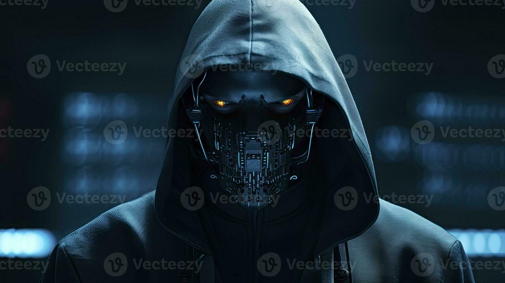 AI generated Binary Intrigue. Anonymous robotic hacker. Concept of hacking. AI Generated photo