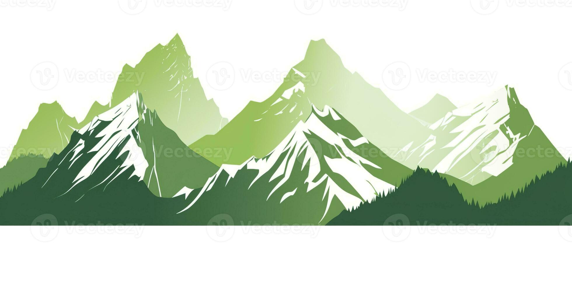 AI generated Green mountain ranges on white background.  AI Generative photo