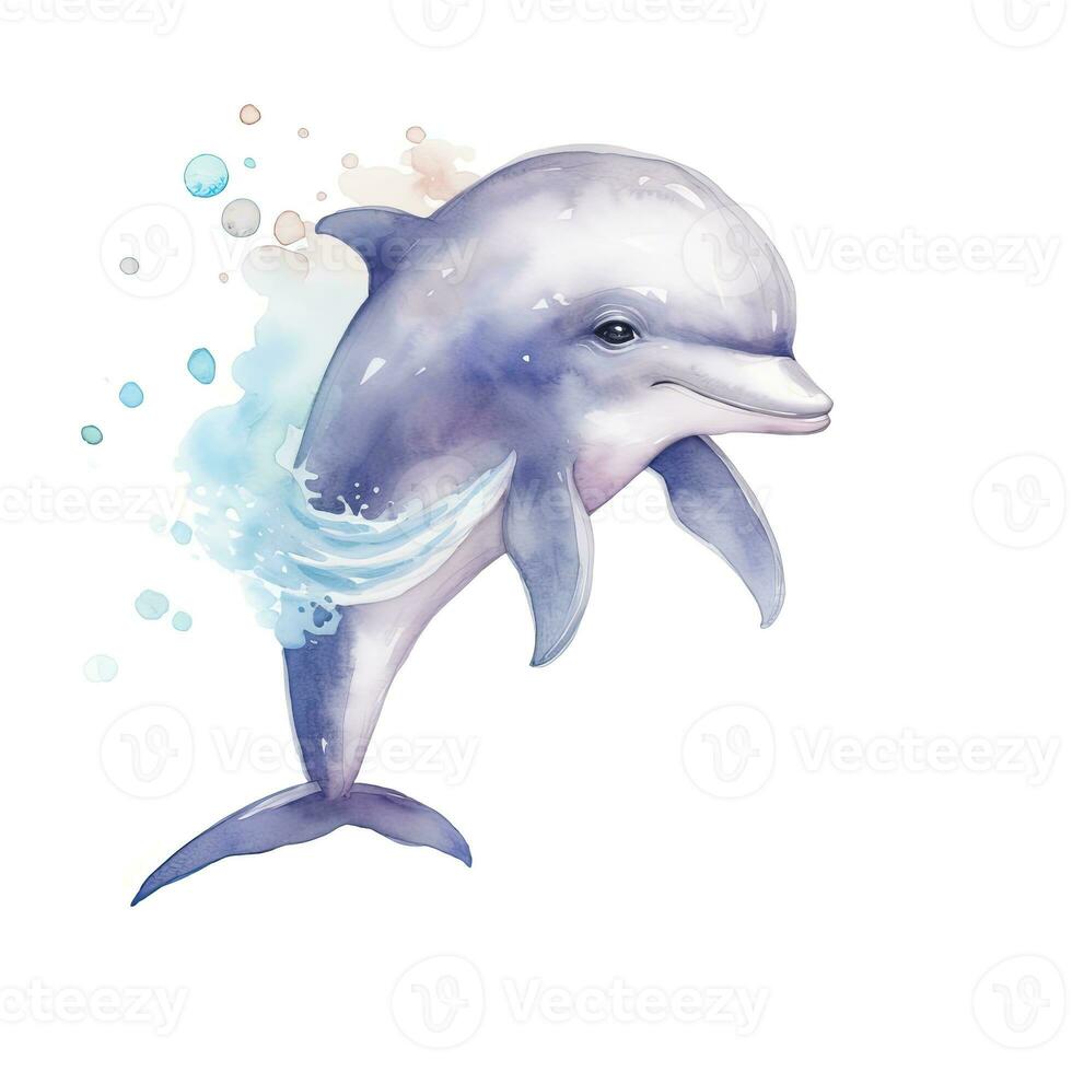 AI generated Watercolor fantasy Baby Dolphin clip art isolated white background. AI Generated photo