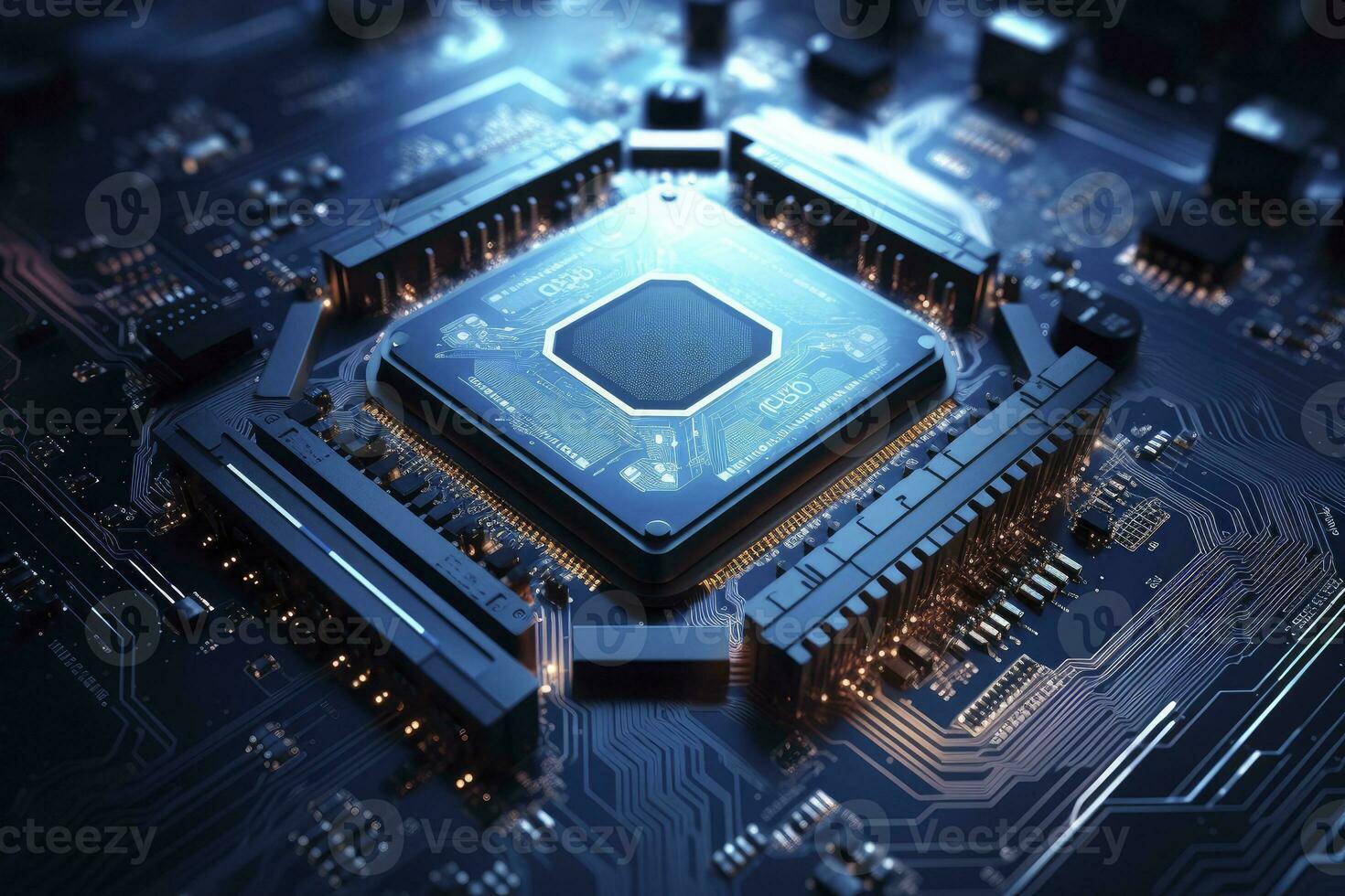 AI generated Futuristic central processor unit. Powerful Quantum CPU motherboard. AI Generated photo