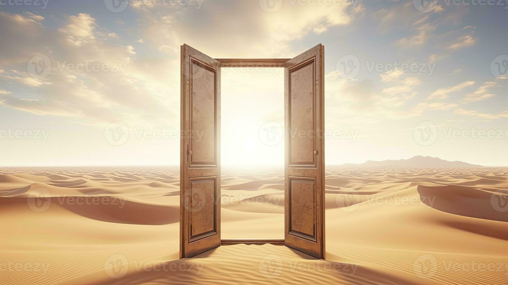 ai generado el abrió puerta en el desierto. desconocido y comienzo arriba concepto. ai generado. foto