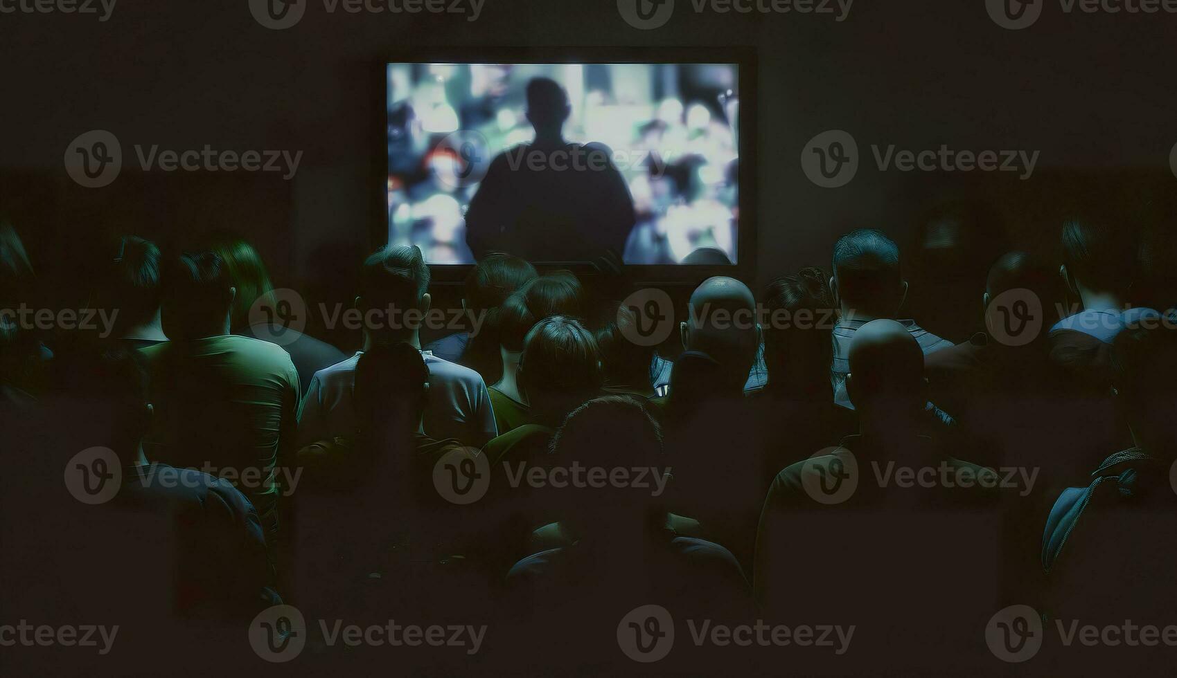 AI generated People crowd watching TV. TV addiction, propaganda and fake news concept. Generative AI photo