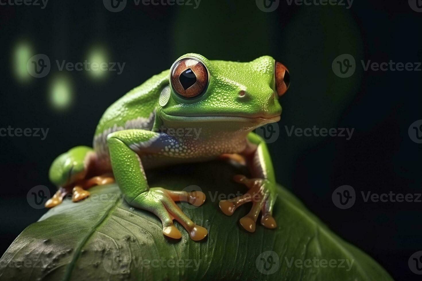 AI generated Tree Frog sitting on plant. AI Generated photo
