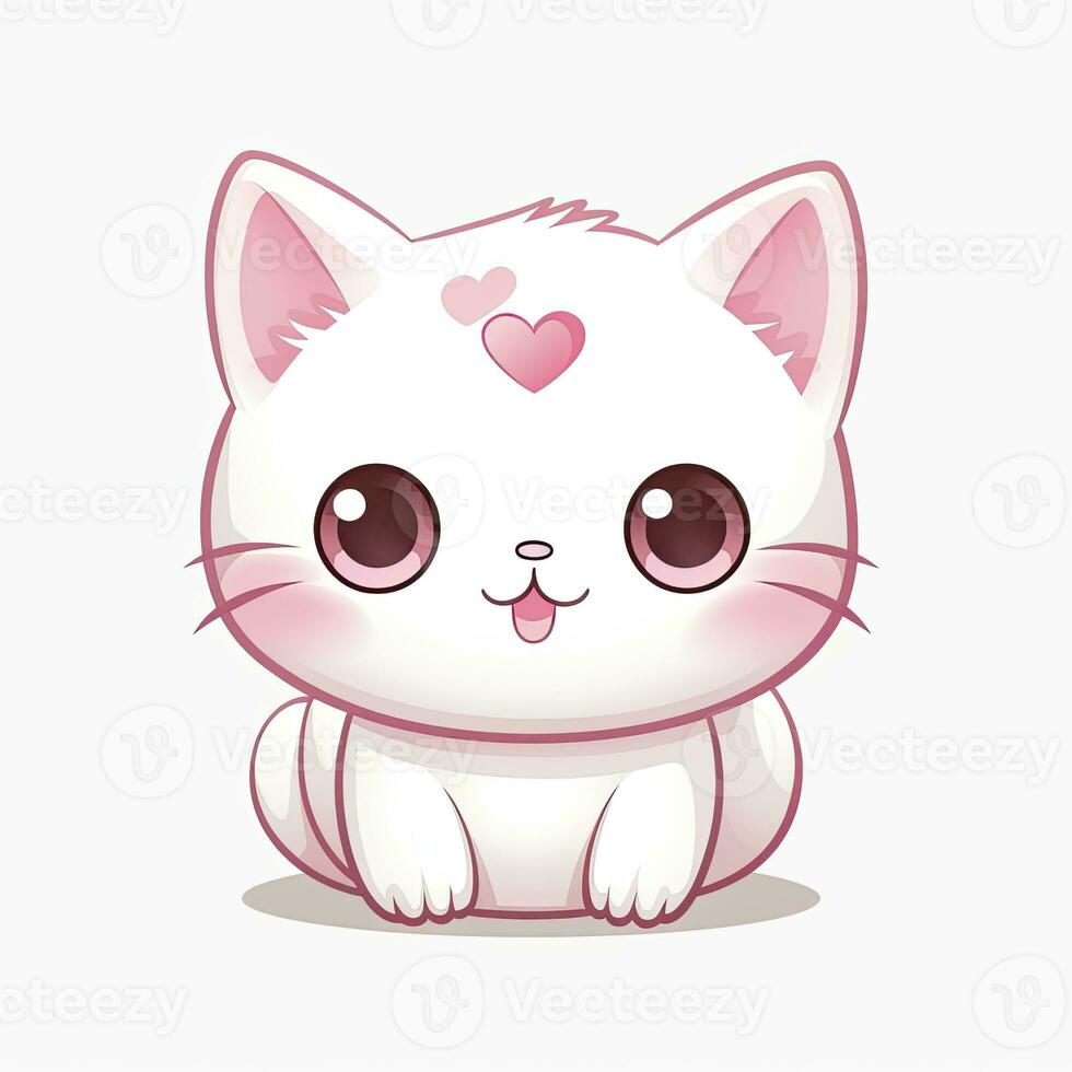 AI generated Cute Kawaii cat clipart icon white background. AI Generated photo