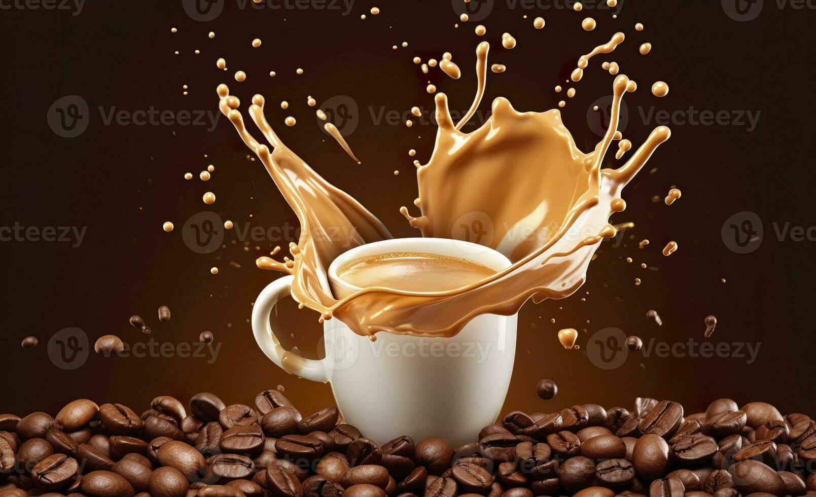 AI generated hot liquid coffee splash with Coffee Bean falling, 3d illustration. AI Generated photo