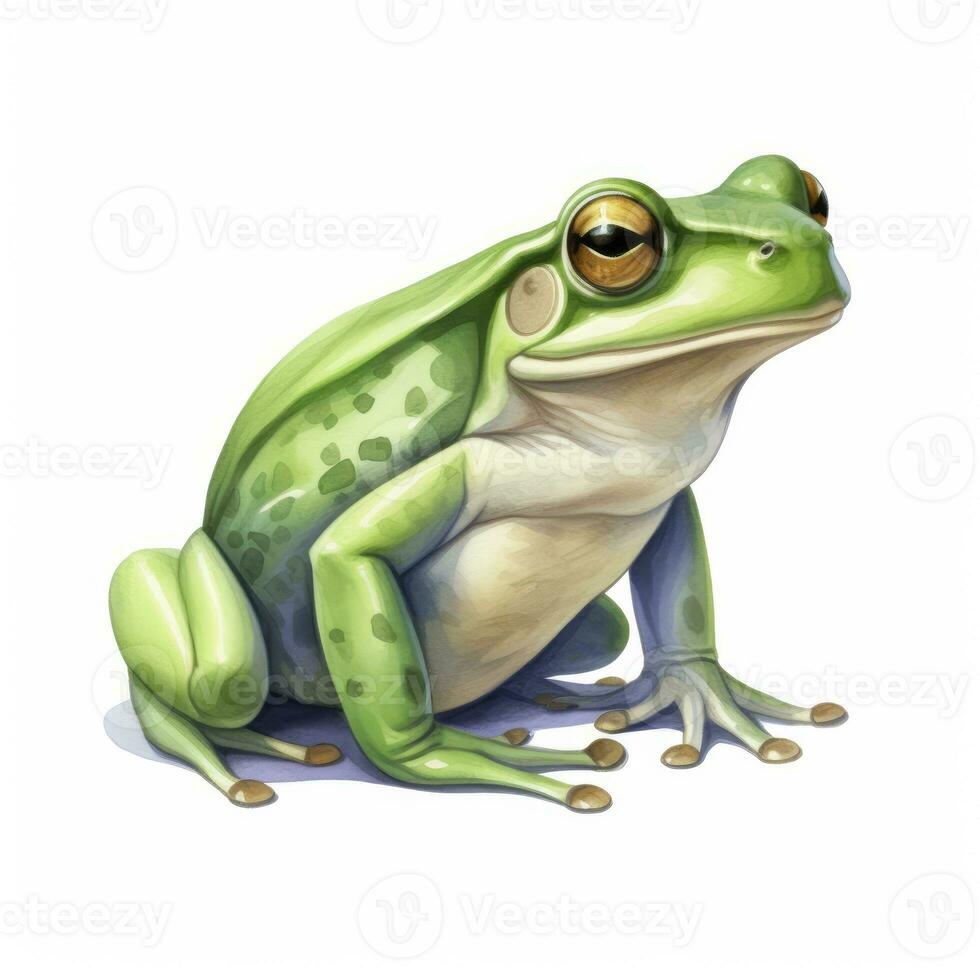 AI generated Watercolor green frog on white background.  AI Generated photo