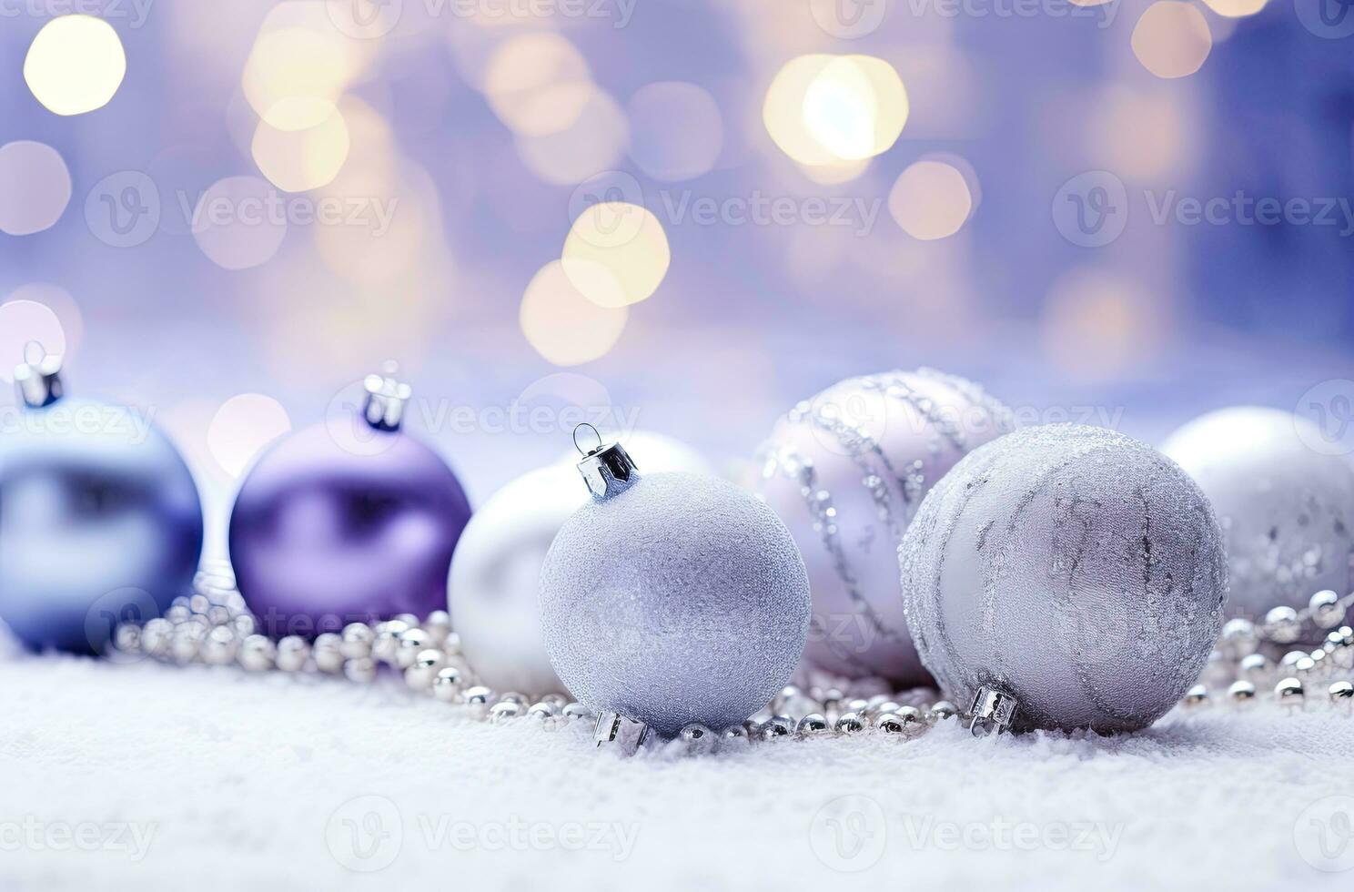 AI generated Christmas decorations ball on snow background. AI Generated photo