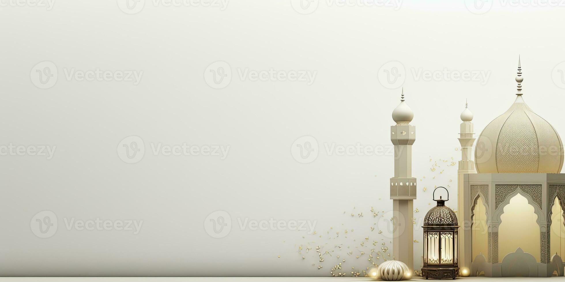 AI generated Celebration of islamic eid mubarak and eid al adha lantern in a light background. AI Generated photo