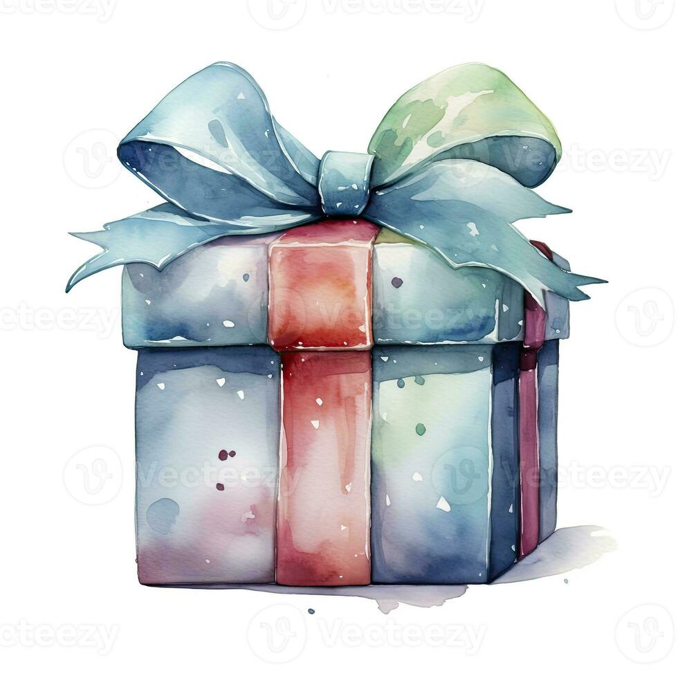 AI generated Watercolor birthday present with bow isolated on white background.  AI Generated photo