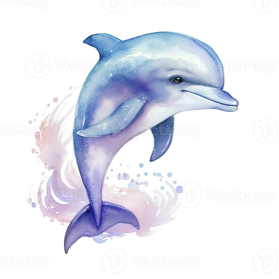 AI generated Watercolor fantasy Baby Dolphin clip art isolated white background. AI Generated photo