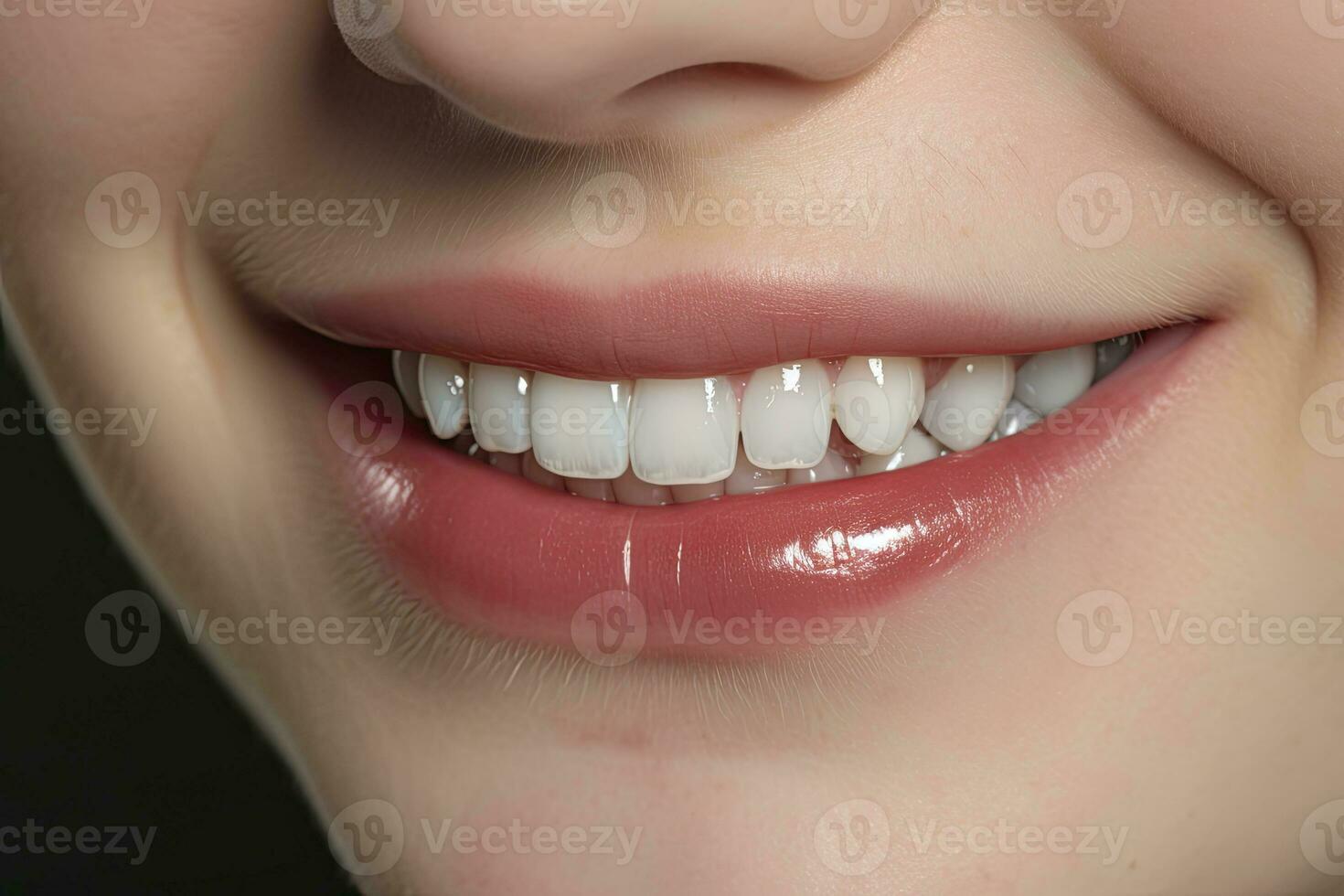 ai generado cerca arriba de un sonrisa con bonito blanco dientes. ai generado foto