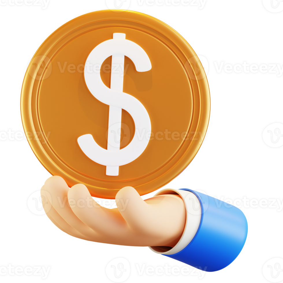 3D Hand Holding Dollar Coin Illustration png