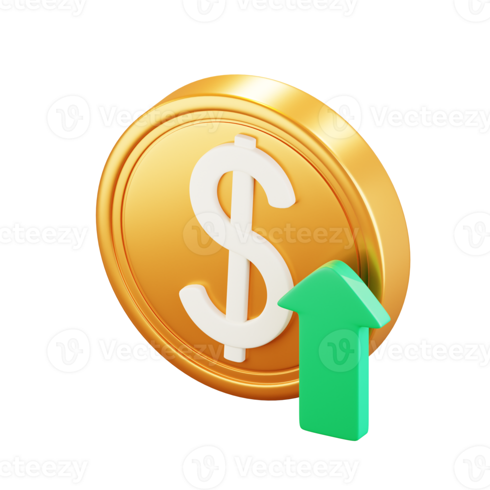 3D Dollar Coin Arrow Up Illustration png