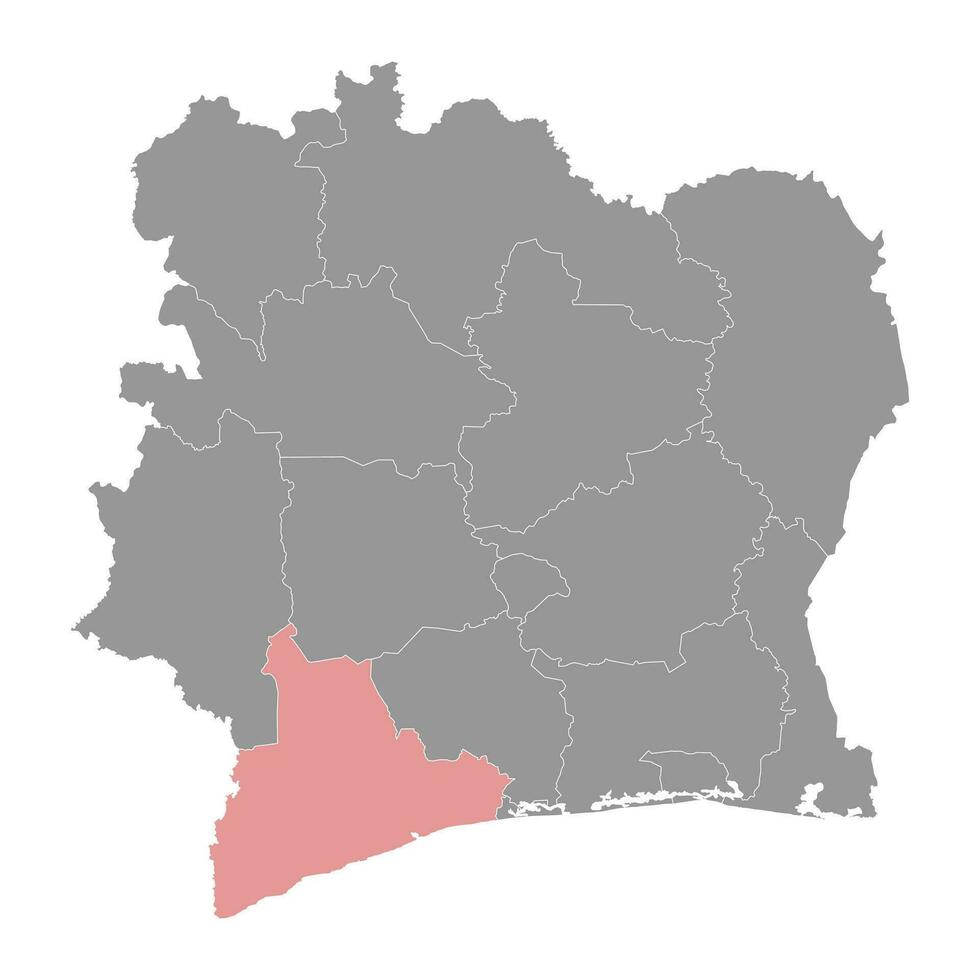 Bas Sassandra district map, administrative division of Ivory Coast. Vector illustration.