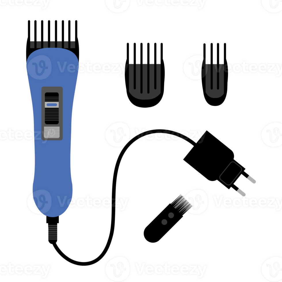 Electric hair clipper with a set of nozzles of different sizes. png