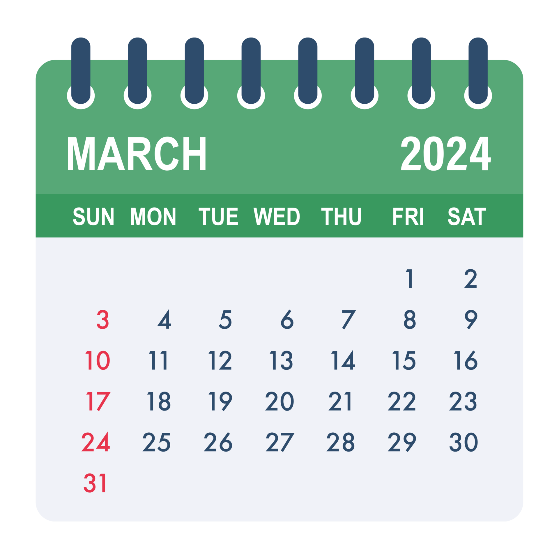March 2024 Calendar. Calendar 2024 in flat style icon design. 35973497 PNG