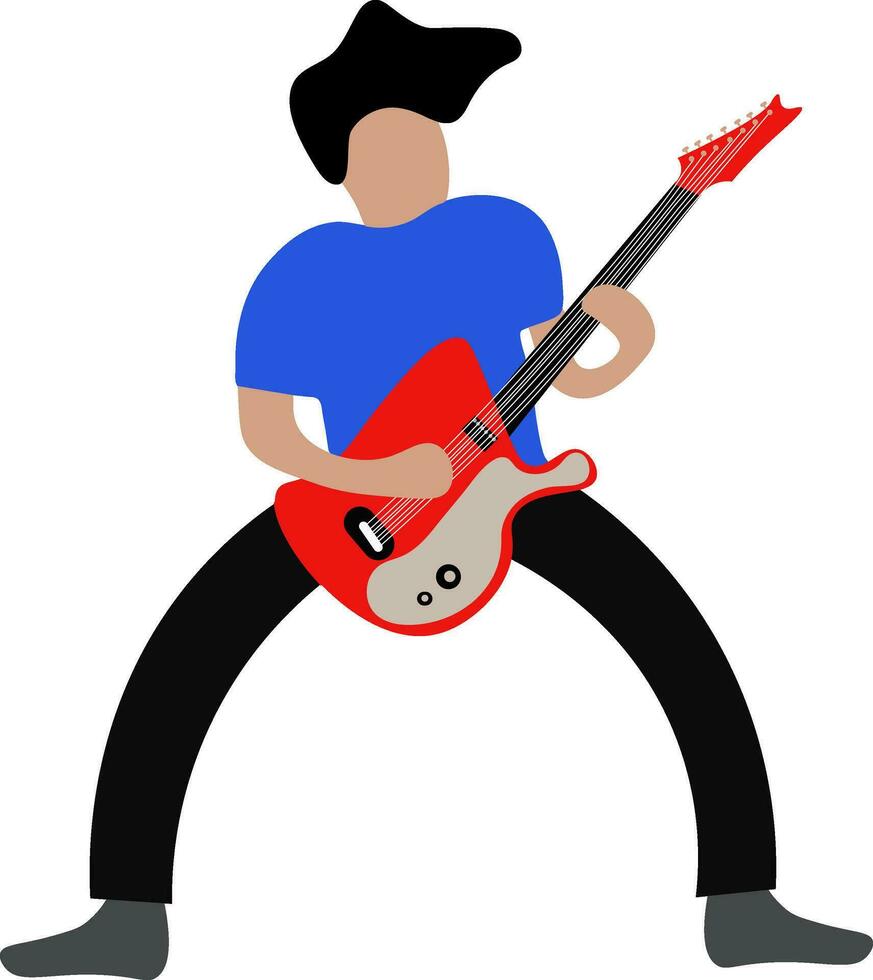 Vector flat design illustration of a character playing a metal or punk ,rock guitar
