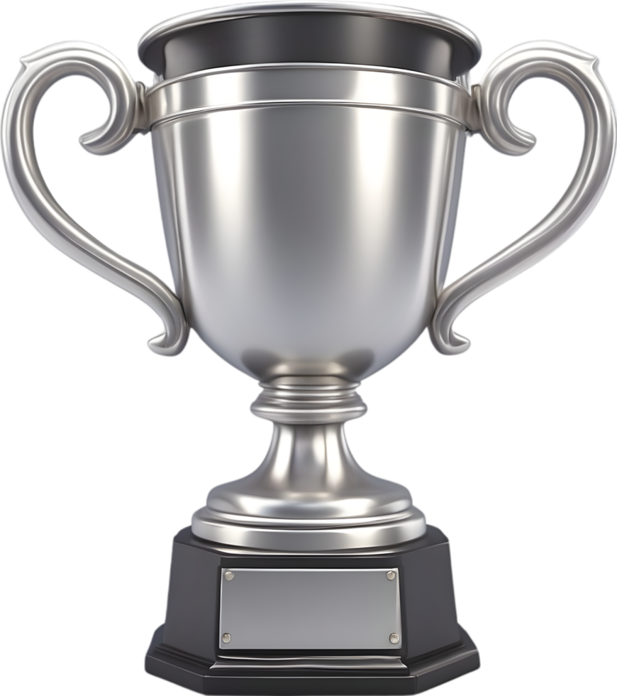 AI generated silver trophy cup on a black pedestal png