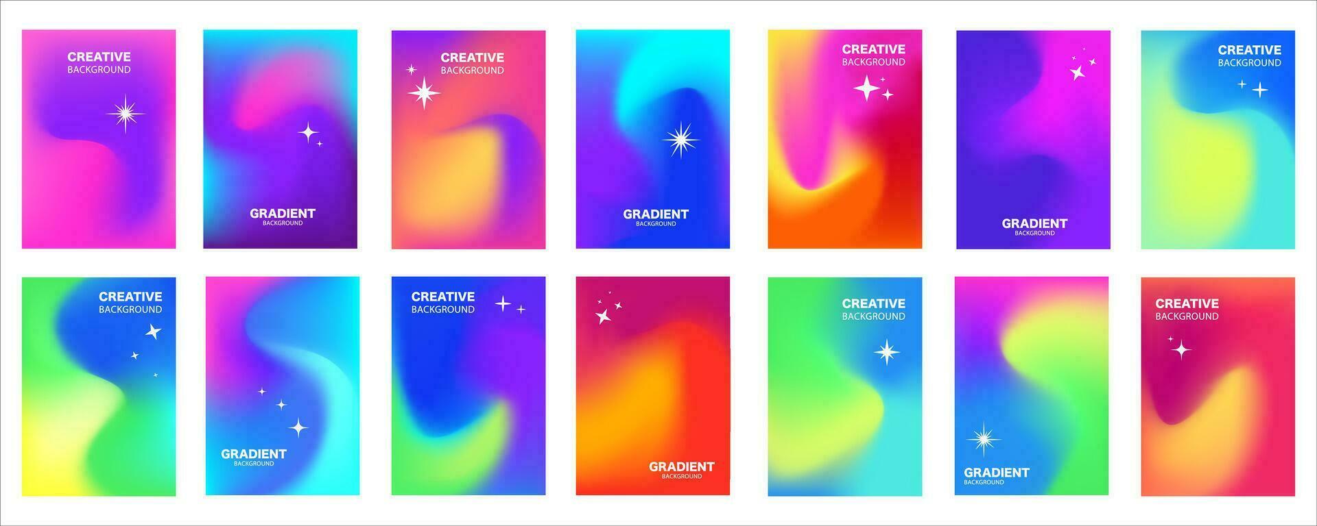 Modern fluid gradient posters in Minimal style with stars, text. Colorful abstract design vector