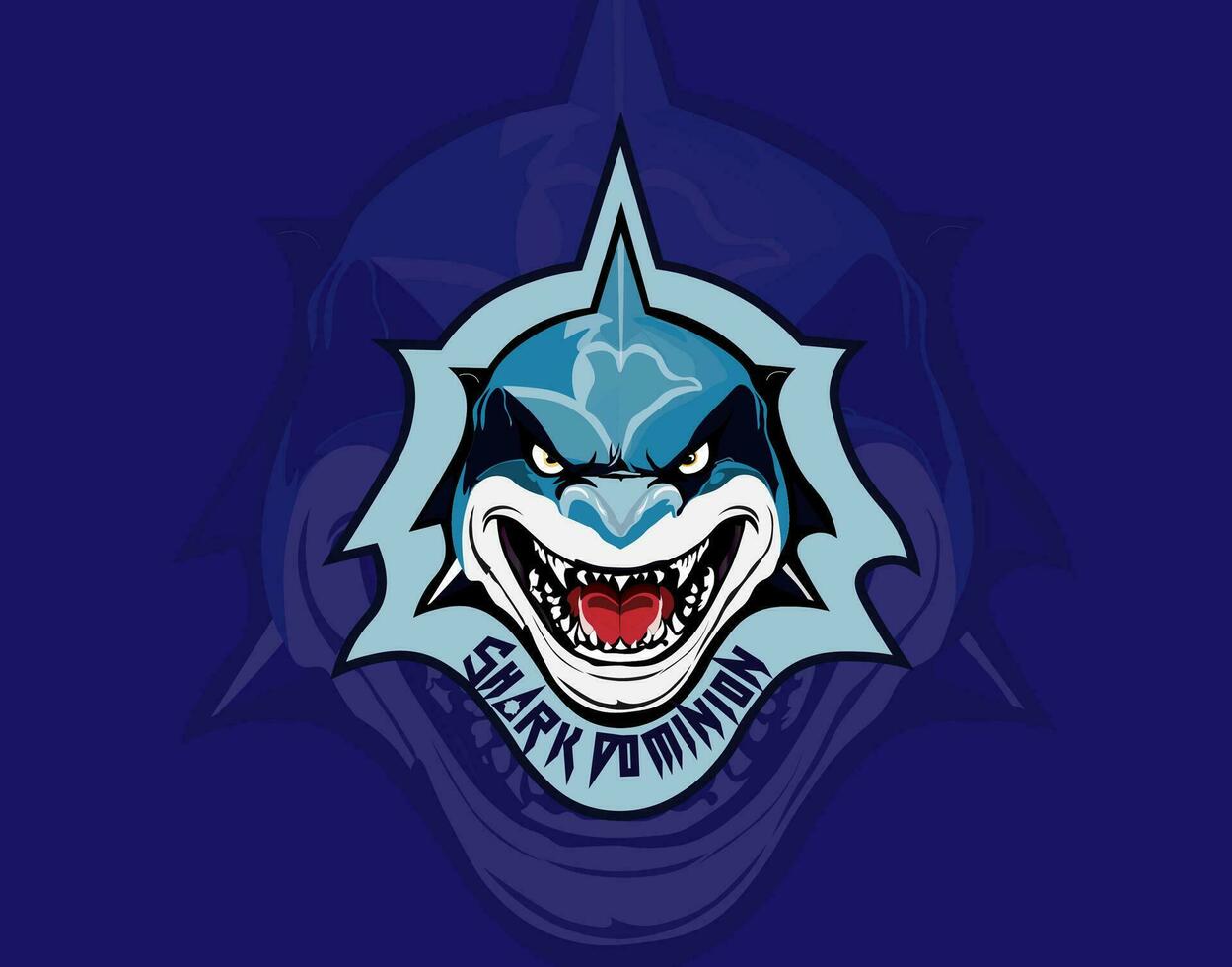 Shark dominion logo template. For e sport gaming, sports team, t shirt design, banner, poster, adversitement. vector