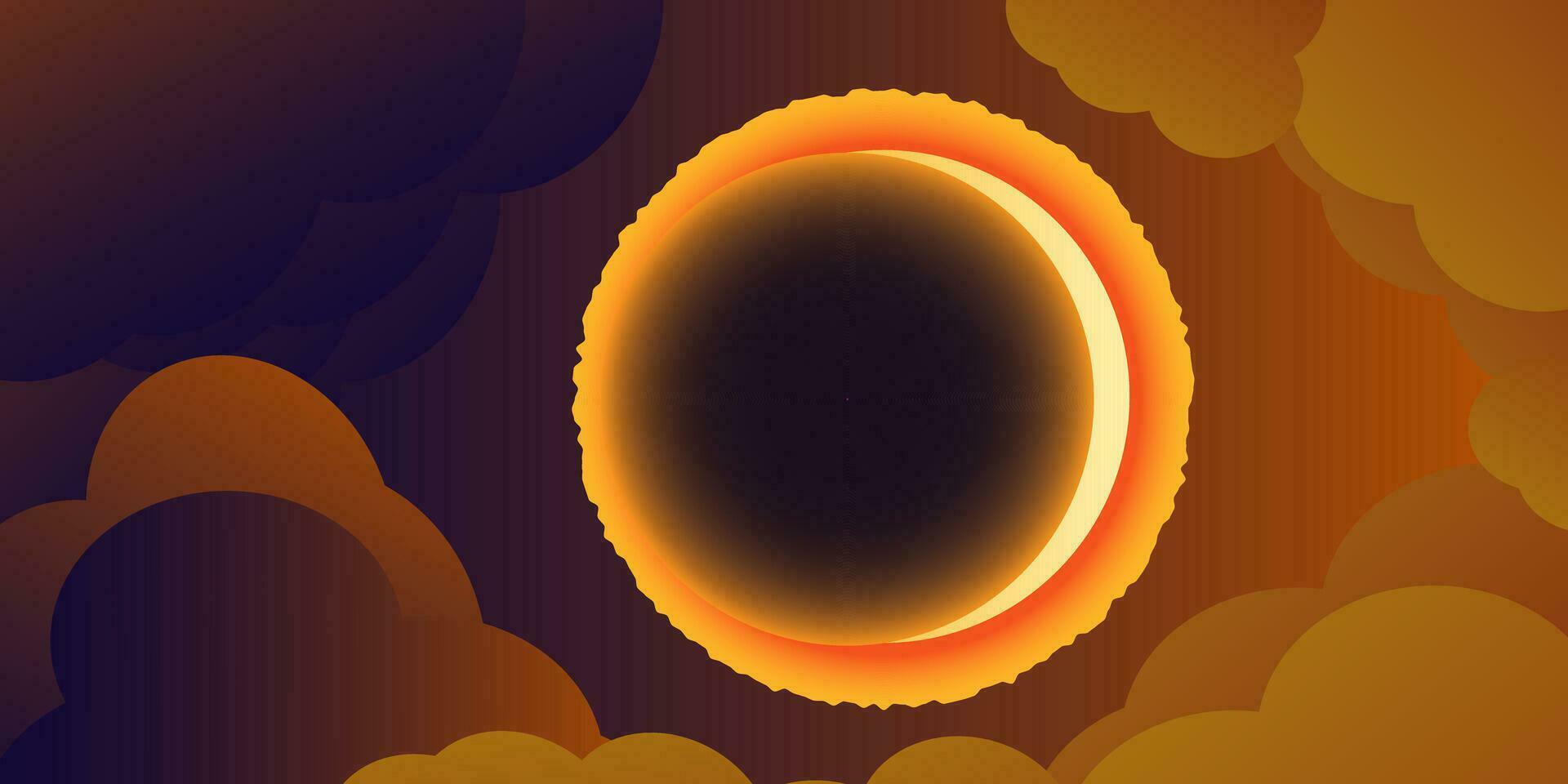 Solar eclipse dark sky shining stars event. vector