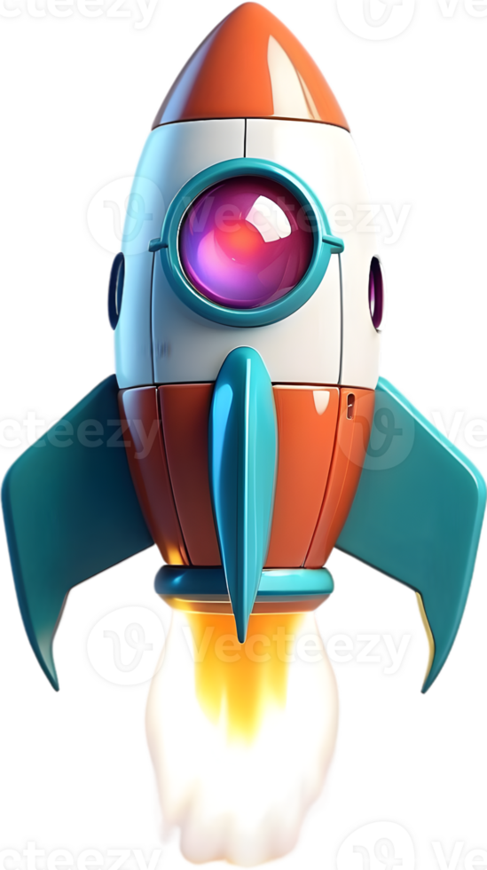 ai generiert ein Karikatur Rakete Schiff mit ein Blau und Orange Farbe ...