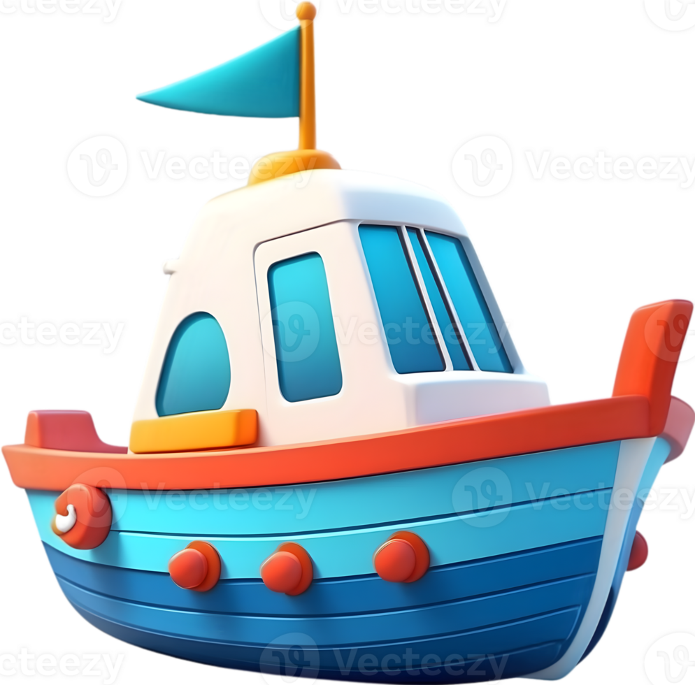 AI generated a cartoon boat with a blue and orange sail png