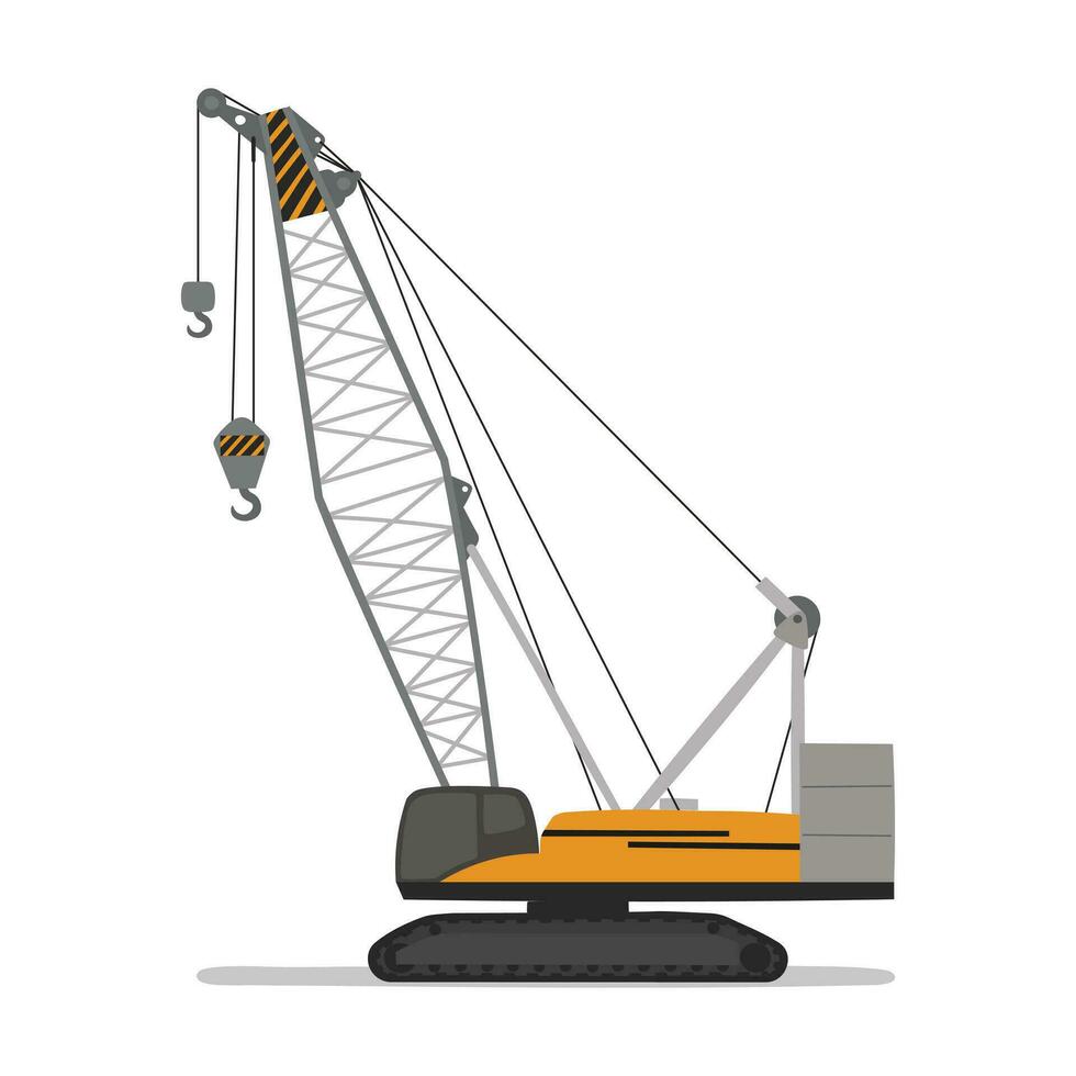 Crane flat vector illustration isolated on white background. Construction equipment clip art in cartoon style. Kid drawing. Hand drawn.