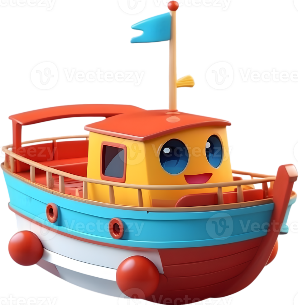 AI generated a cartoon boat with a blue and orange sail png