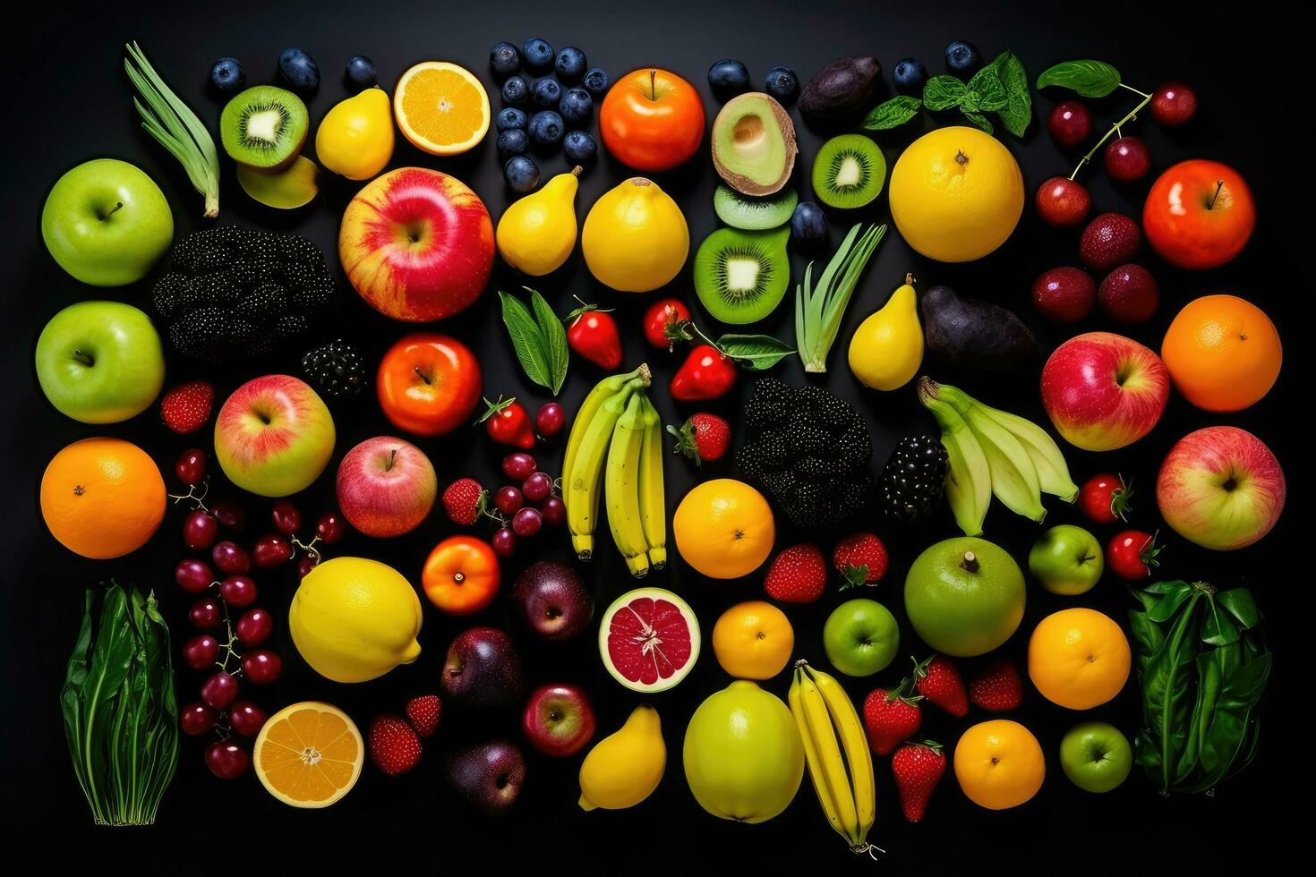 AI generated fruits on the black background photo