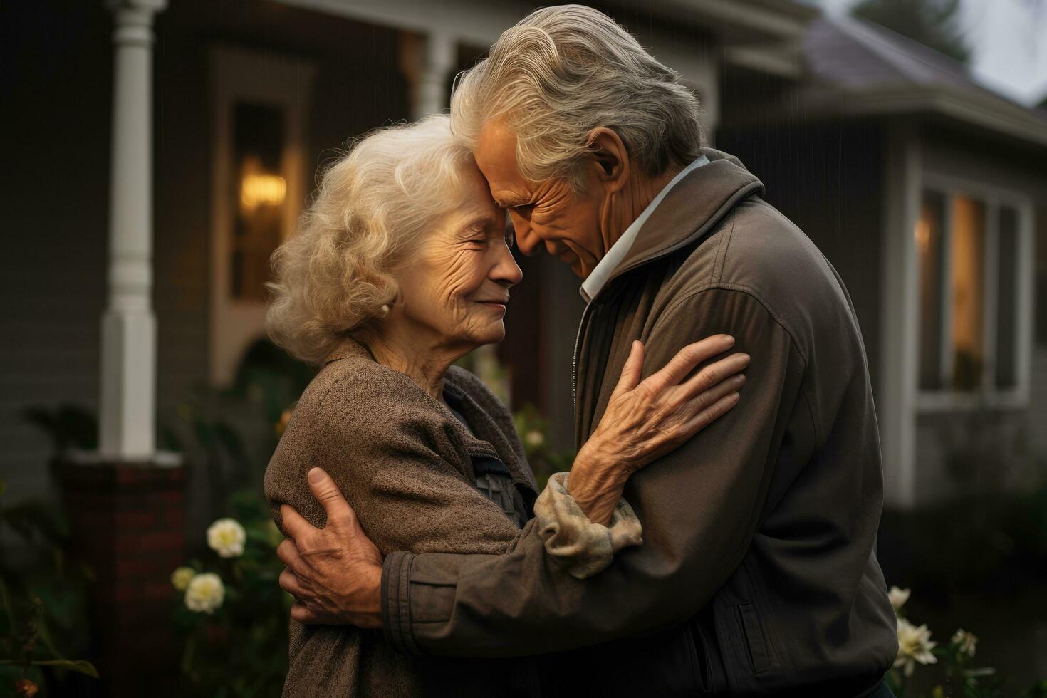 AI generated senior citizen couple holding each other photo