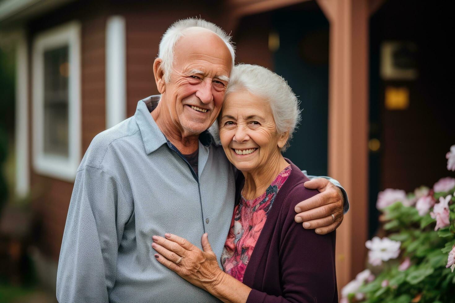 AI generated senior citizen couple holding each other photo