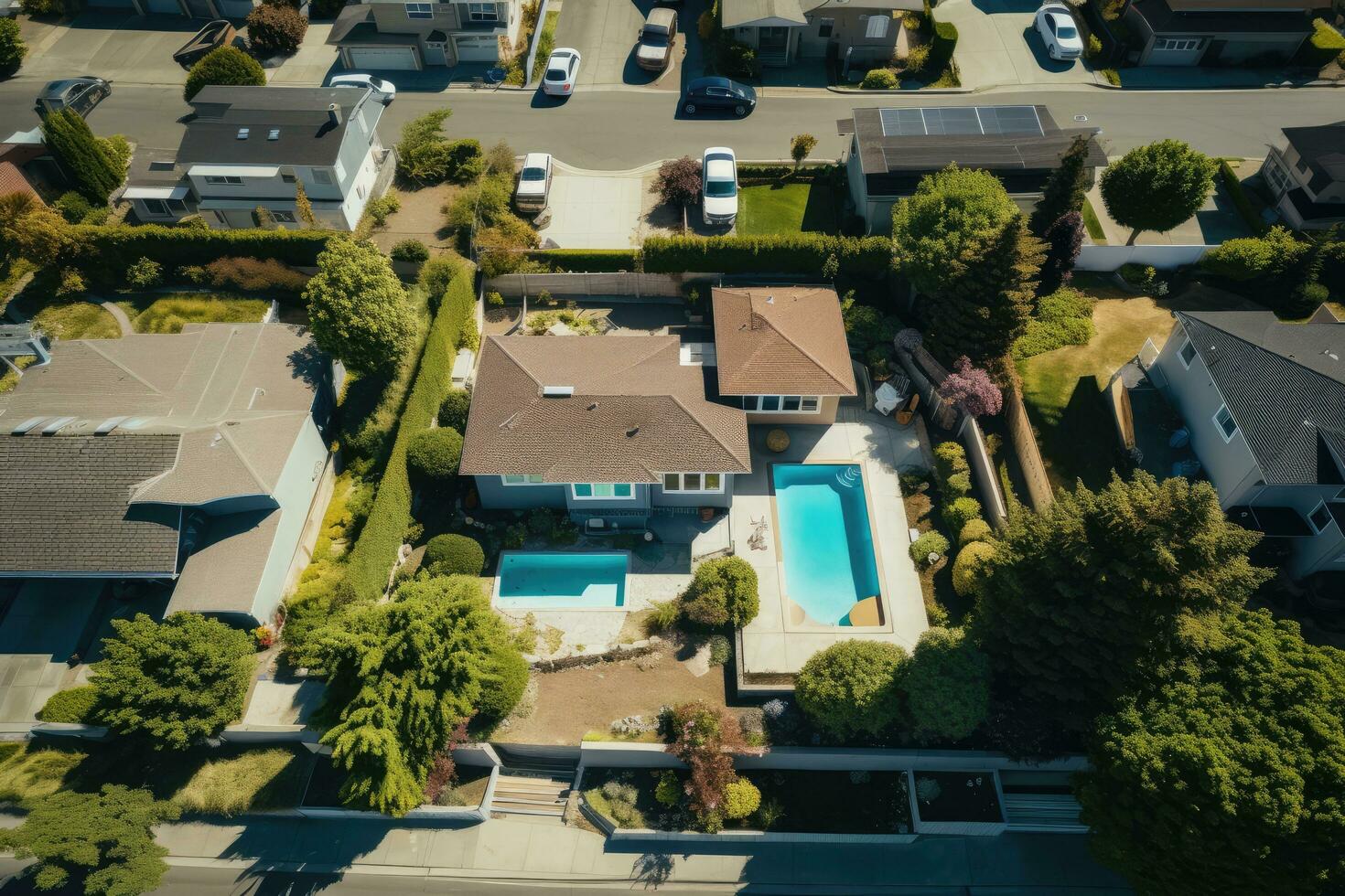 AI generated drone view of real estate house photo